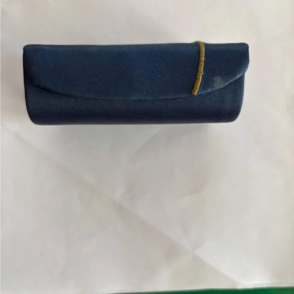 Vintage Avon Lipstick Case Floral Embroidered Navy “Classic Petite Beauty Clutch